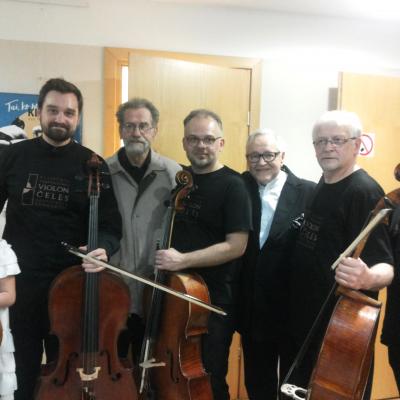 2017 05 05 Po 100 violončeliu koncerto. Jaunoji violončelininkė, R.Vaitkevičius, A.Šivickis, M.Bačkus, D.Geringas, R.Armonas, G.Pyšniak