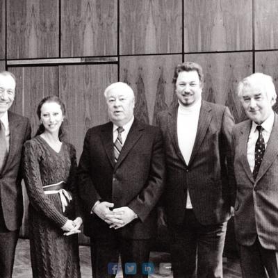 Pas LKP CK pirmąjį sekretorių, bet ne „ant kilimėlio“. Iš kairės: Rodionas Ščedrinas, Maja Pliseckaja, Petras Griškevičius, Virgilijus Noreika, Lionginas Šepetys